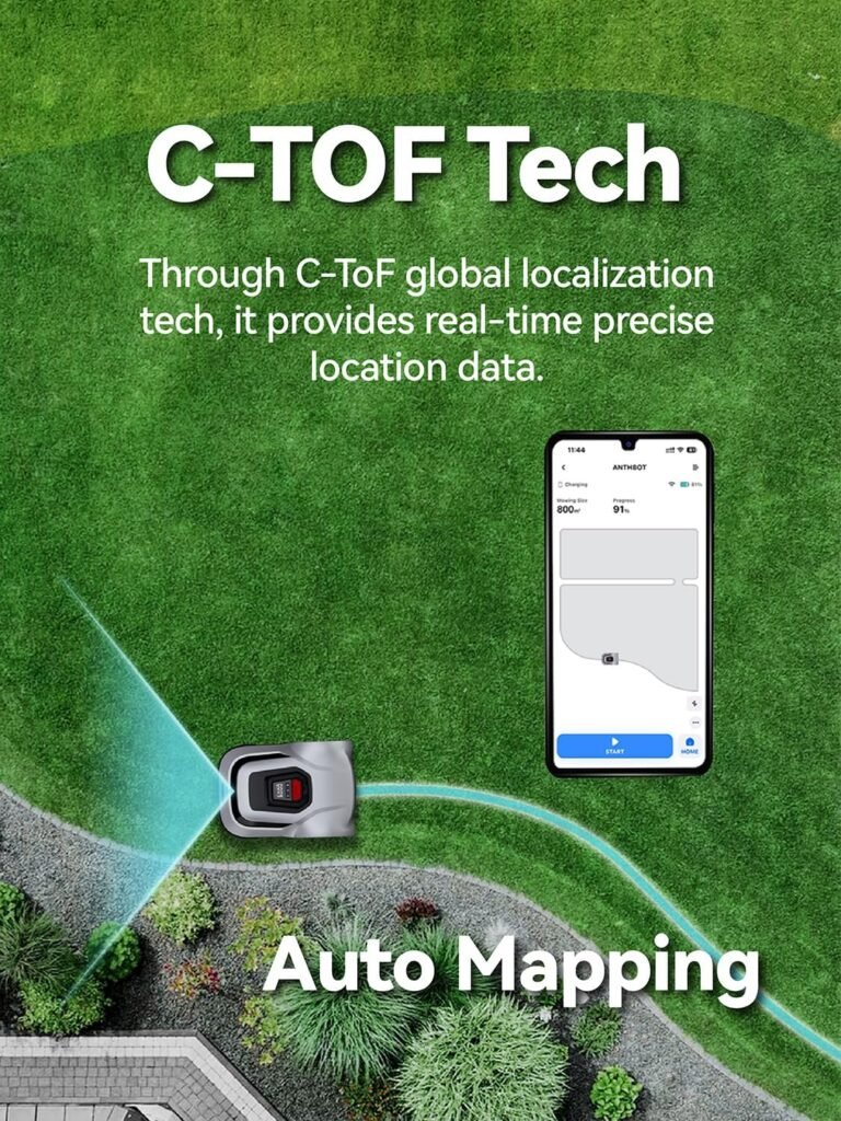 Robot Lawn Mower Automatic Remote - 1/4 Acre with C-TOF Global Localization Tech, Scanned U-Shape Path Work Efficiently, APP Control, Auto Mapping, Obstacle Avoidance, 55 dB (A) Quiet, Waterproof