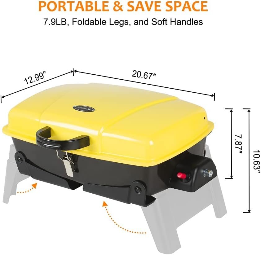 CAMPLUX Portable Gas Grill 189 Square Inches, Small Propane Grills, Camping Grill for Outdoor Cooking, Yellow