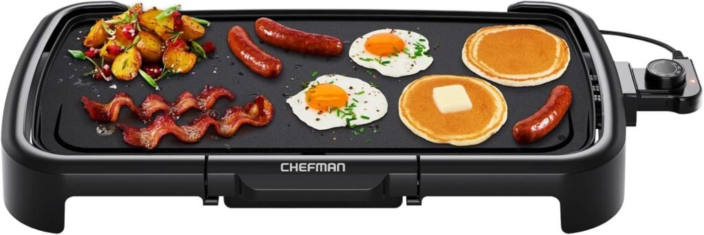 Chefman XL Electric Griddle with Removable Temperature Control, Immersible Flat Top Grill, Burger, Eggs, Pancake Griddle, Nonstick Extra Large Cooking Surface, Slide Out Drip Tray, 10 x 20 Inch