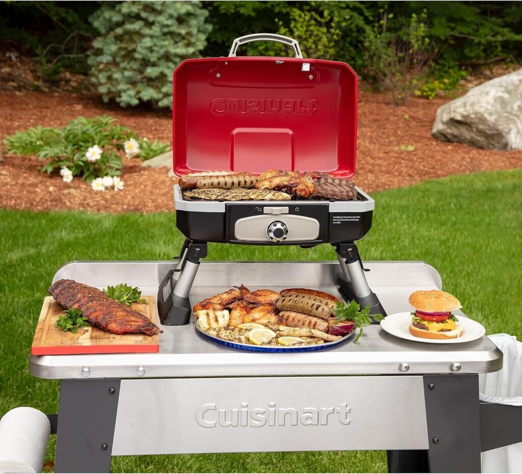 Cuisinart CGG-180T Petit Gourmet Portable Tabletop Propane Gas Grill, Red 17.6 x 18.6 x 11.8-Inch