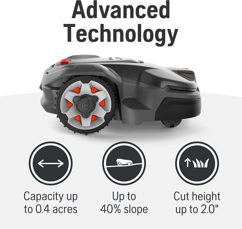 Husqvarna Automower 415X Robotic Lawn Mower with GPS Assisted Navigation, Automatic Lawn Mower with Self Installation and Ultra-Quiet Smart Mowing Technology for Small to Medium Yards (0.4 Acre)