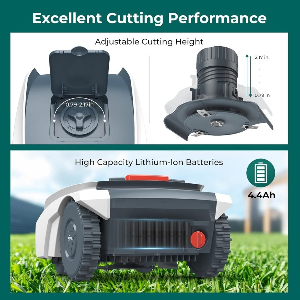 M18E Robot Lawn Mower Perimeter Wire Free(GPS+IMU+Boundary) Robotic Lawnmower for 1/4 acre(1000㎡),Cut Height (2.2-4.0),(46.6%) Slope,App Control,Automatic Obstacle Avoidance,Low Noise