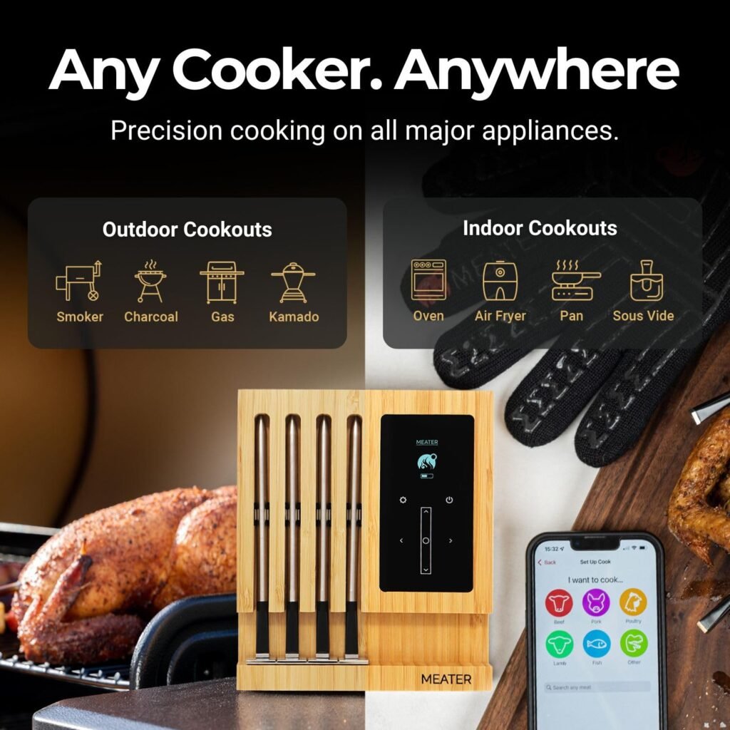 MEATER Block: 4-Probe Premium WiFi Smart Meat Thermometer | for BBQ, Oven, Grill, Kitchen, Smoker, Rotisserie | iOS  Android App | Apple Watch, Alexa Compatible | Dishwasher Safe