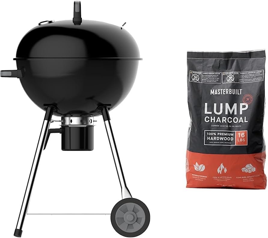 Nexgrill Premium Charcoal Grill, 22 Heavy Duty Charcoal Kettle Grill, Outdoor Cooking, Camping Patio, Backyard, Tailgating, Black  Masterbuilt MB20091621 Lump Charcoal 16 Pound, Black