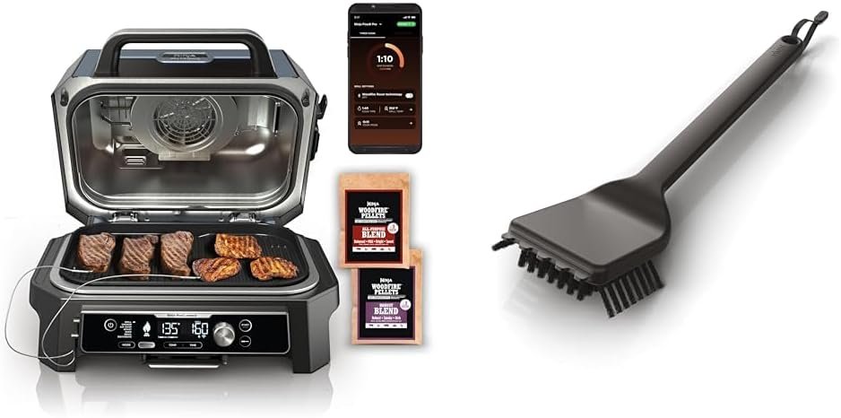 Ninja Woodfire ProConnect Premium XL Grill  Smoker Bundle with Cleaning Brush for OG700/800/900 Series Grills