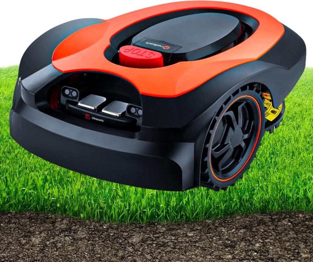 RM18PRO Robot Lawn Mower with Bluetooth App Control Ultrasonic Sensor Metal Plate 1/8 Acre 20 Degrees Slope for Small to Medium Yards