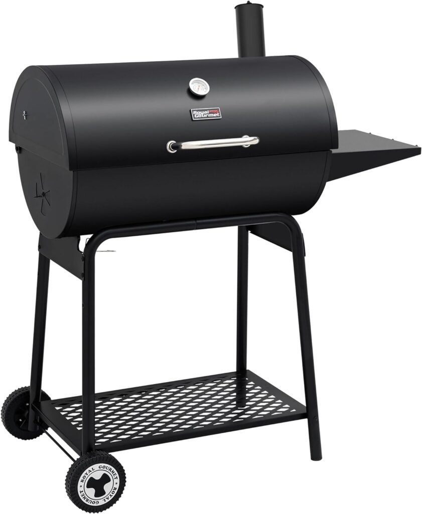 Royal Gourmet CC1830 30 Barrel Charcoal Grill with Side Table, 627 Square Inches, Outdoor Backyard, Patio and Parties, Black