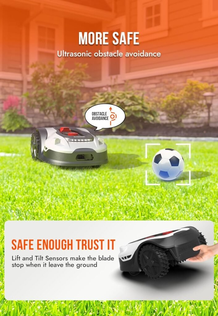 SUNSEEKER L22 Robotic Lawn Mower 0.3 Acre/ 13,000 Sq.Ft, with Mapping Function and App Control, Only 52 db,Rain Sensor  Boundary Wire, Battery  Charger Included, Black  White…