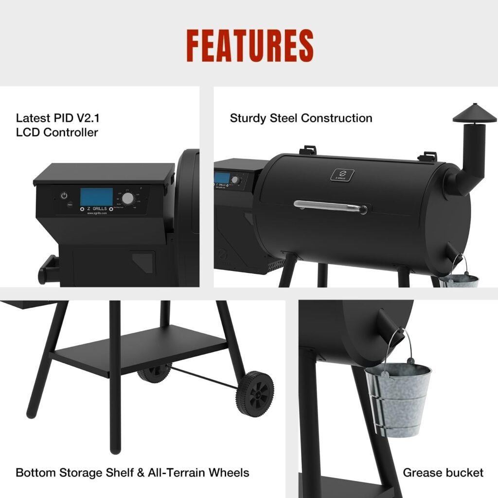 Z GRILLS ZPG 550B2 2024 Upgrade Wood Pellet Smoker, 8 in 1 BBQ Grill with Latest PID Technology LCD Controller, Auto Temperature Control, Meat Probes, 553 sq in Black