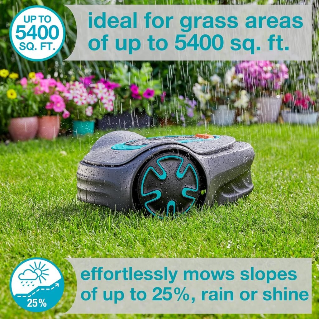 GARDENA 15202-41 SILENO Minimo - Automatic Robotic Lawn Mower, with Bluetooth app and Boundary Wire, one of The quietest in its Class, for lawns up to 5400 Sq Ft, Made in Europe, Grey