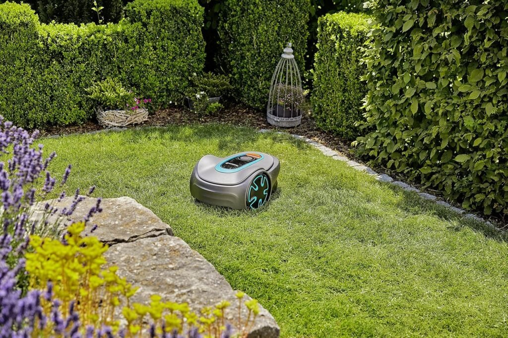 GARDENA 15202-41 SILENO Minimo - Automatic Robotic Lawn Mower, with Bluetooth app and Boundary Wire, one of The quietest in its Class, for lawns up to 5400 Sq Ft, Made in Europe, Grey