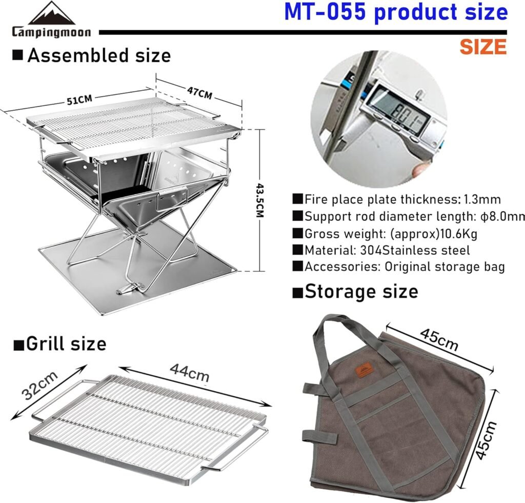 Campingmoon BBQ Grill Fire Pit Foldable Stainless Steel - Extra Large MT-055