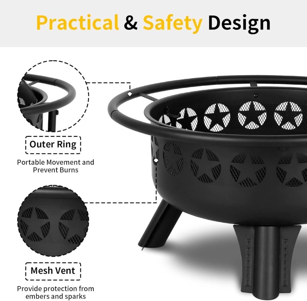 Hykolity 2 in 1 Fire Pit with Grill, Large 31 Wood Burning Fire Pit with Swivel Cooking Grate, Outdoor Firepit with Fire Poker and Spark Cover for Backyard Bonfire Patio Outside Picnic BBQ