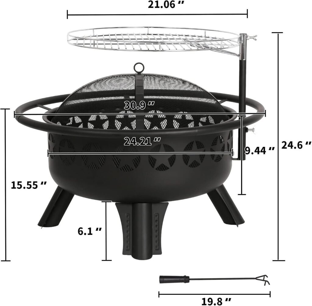 Hykolity 2 in 1 Fire Pit with Grill, Large 31 Wood Burning Fire Pit with Swivel Cooking Grate, Outdoor Firepit with Fire Poker and Spark Cover for Backyard Bonfire Patio Outside Picnic BBQ