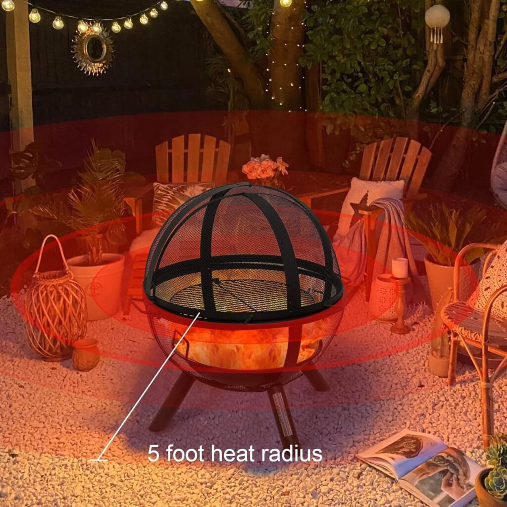 Ikuby Ball of Fire Pit 35 Outdoor fire with BBQ Grill Globe Large Round Pit,Patio Fireplace for Camping, Heating, Bonfire and Picnic