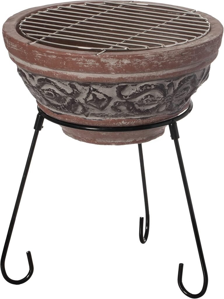 Indoor and Outdoor Small Red and Grey Grill Clay Fire Pit and Accent Design and Metal Stand