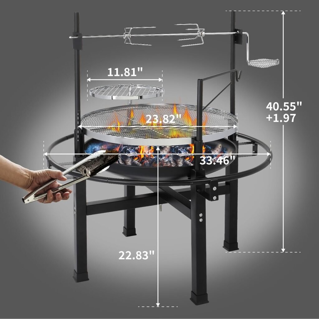 Outvita 33 Inch 2 in 1 Fire Pit with Grills, Wood Burning Fire Pits with Adjustable Swivel Cooking Grate for Outside BBQ Patio Picnic Party